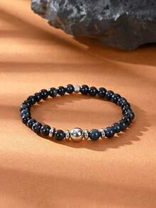 1pc Platinum Plated Natural Tiger Eye Elastic Bracelet, Gift For Men On Father's Day, Valentine's Day, Birthday, Suitable For Daily Wear By Men And Women