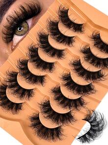 7 Pairs Faux Mink Eyelashes, Cat Eye Style, Natural Looking D-Curl Fluffy False Lashes, Naturally Thick & Fluffy Curly False Eyelashes, Dramatic Lashes Thick & Long 8D Curl Lasting Thick False Lashes To Lengthen And Volumize Eyes