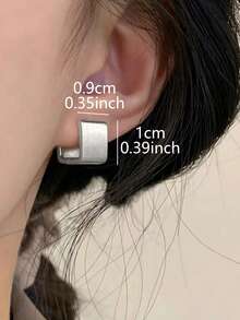 1 对时尚百搭哑光纹理几何环形耳环，适合女士 - 銀色 - 查看 4