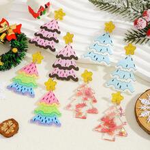 1 Pair Cute Acrylic Colorful Christmas Tree Dangle Earrings, Suitable For Girls Daily Wear, Holiday Accessories, Also Can Be Used As Gifts