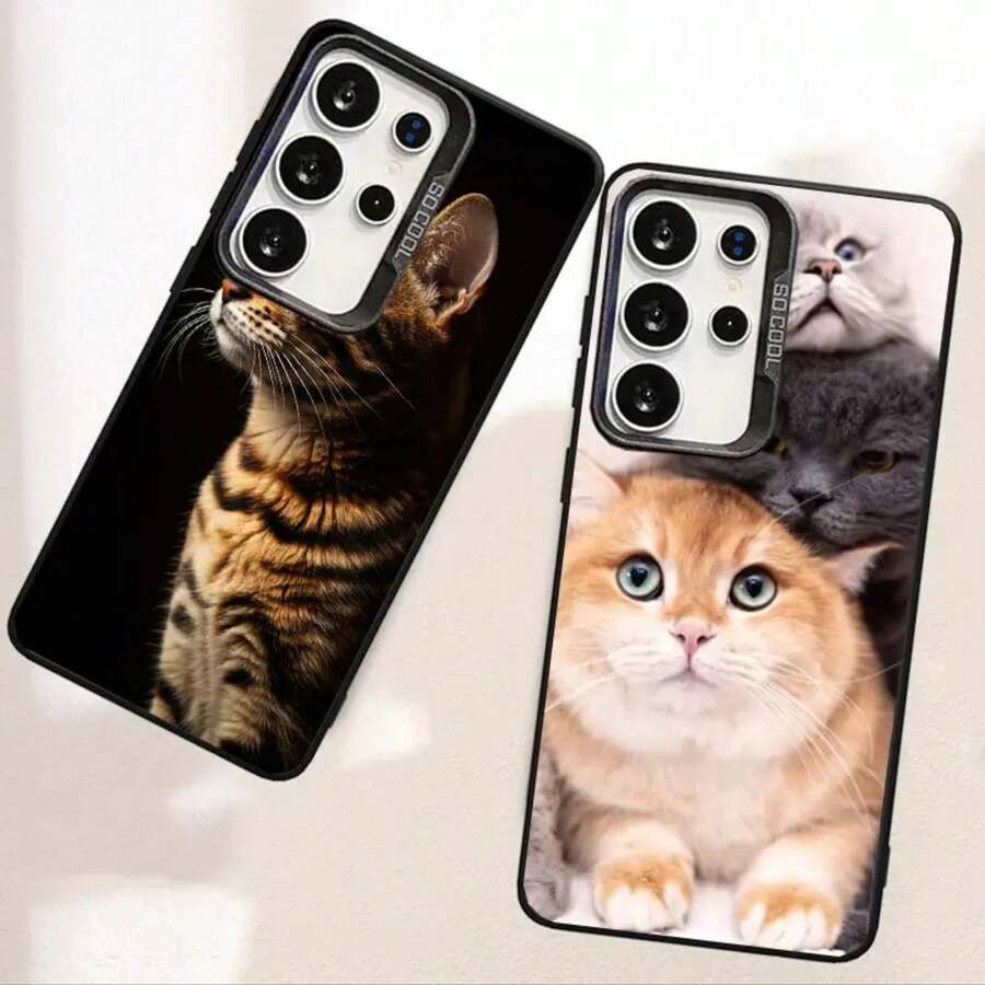 Adorable Charming Cat Phone Case Compatible With  For Galaxy S25 S24 S23 S22 S21 S20 Ultra Plus FE, Back Cover For Galaxy A07 A17 A72 A50 A30 A21S A20 A10 Coque, Shockproof Protective Case, Fashionable Phone Case, Fun Print, Shockproof Protective Case,  Users, Phone Accessories Shoppers