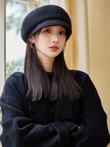 1 pezzo Berretto donna tinta unita autunno/inverno versatile con fodera termica, cappello d'artista vintage alla moda, berretto da giornalaio adatto per uso quotidiano