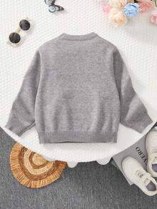 Girls Sweater Fashion Jacquard Cartoon Bear Embroidery Round Neck Long Sleeve Knitted Warm Elastic Cute Elegant Simple Pullover Knitwear Suitable For 4-12 Years Old Children Casual Versatile Top, Autumn/Winter New - Grey - View 7