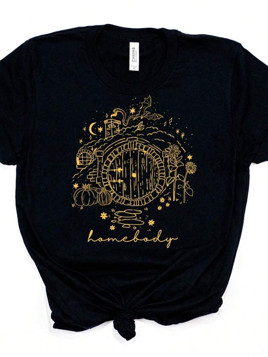 LOTR T-Shirt Vintage Homebody Shirt The Shire Wizard Shirts Home Of The Second Breakfast Tees Short Sleeve Tees LOTR Gift. - 黑色4 - 查看 1