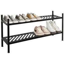 Nijoam Shoe Rack - Metal Shoe Organizer 2 Tier Shoes Shelf Storage 35 Inches Stackable Long Show Stand Holder For Closet Entryway Garage Floor Door Entrance Black