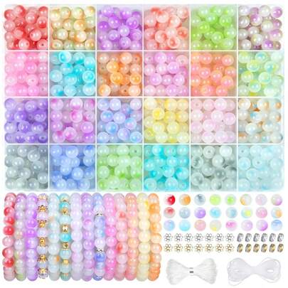 650pcs Dual-Color 8mm Glass Jelly Crystal Round Beads DIY Jewelry Making Kit, For Handmade Bracelets, Necklaces And Crafts