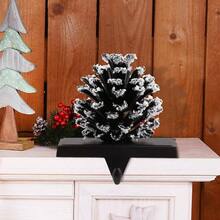 Pine Cone Stocking Holder With Snowflake, 3D Brown Metal Mantel Stocking Hangers Fireplace Mantel Decorations Holiday Supplies