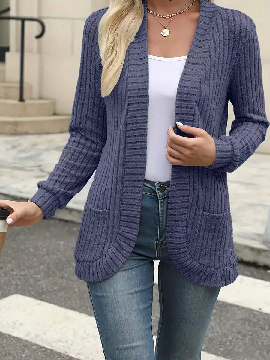Fashionable Casual Ribbed Knit Cardigan Sweater