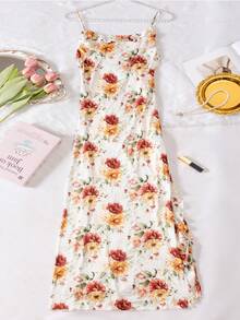 Women's Soft Floral Print Robe, Sexy Open Back Nightgown - Yellow - View 6