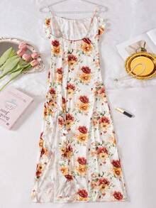 Women's Soft Floral Print Robe, Sexy Open Back Nightgown - Yellow - View 7