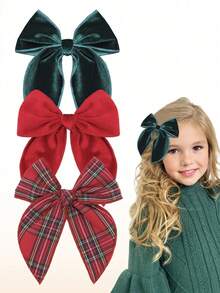 2 piezas Pinzas de pelo con moño de terciopelo a cuadros lindos y accesorios para niñas - Leyenda navideña roja y verde (2 paquetes) de vuelta al colegio - Multicolor - Ver 2