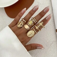 Set de 10 piezas de anillos de corona de estilo bohemio con rhinestones y anillos de nudillo, con anillos de metal vintage con cruz, joyería para fiestas y uso diario