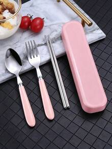 便携式不锈钢定制餐具套装 - 筷子、勺子、叉子，适合户外旅行、学生用餐、定制圣诞节和万圣节礼物