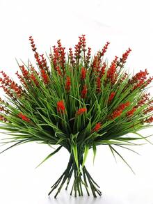 6 Pieces Lavender Flowers - Artificial Fake Outdoor Plants And Flowers For Spring Decoration, Festive Occasions, Daily Life, Romantic And Cute Country Style Decoration. Artificial Imitation Of True Lavender Grass, Realistic Green Plants, Realistic Plastic Plants In Purple Color. Suitable For Home, Outdoor Planting, Windows, Courtyards, Gardens And Decoration Of Flower Pots. UV-Resistant. - Red - View 12