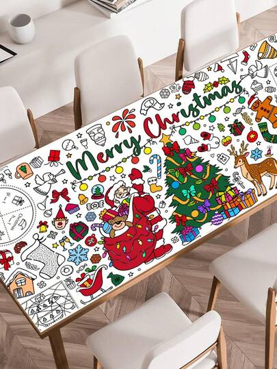 1张巨型圣诞节涂色海报，成人绘画海报，43英寸 x 31英寸纸质海报，圣诞装饰，圣诞老人鲁道夫猫涂色桌布，圣诞礼物活动，圣诞装饰品