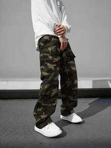 1 Stück Cargo Hose für Teenager Jungen, lässig, weit geschnitten, Camouflage-Muster, Multi-Taschen, gerade Beinform, geeignet für Training, Outdoor, Frühling/Sommer/Herbst/Winter - Verschiedenfarbig - Übersicht 2