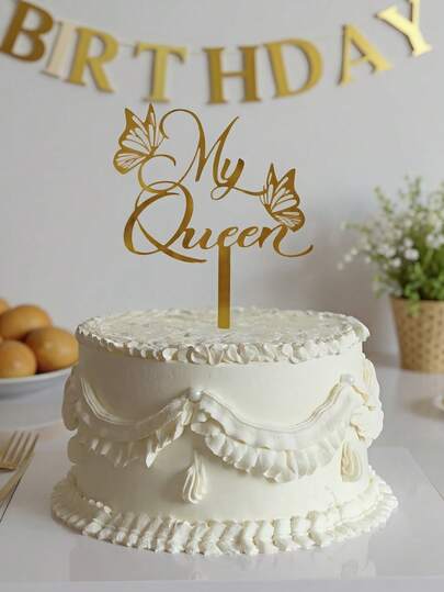 1pc Modern "My Queen" PMMA Cake Topper, Happy Birthday Letter Cake Decoration, Mother's Day Cake Decor, Grandma Birthday Cake Decor, Cake Topper, Cake Decoration, Baking Essential, Baking Decor, Baking Supplies, Cake Supplies, Holiday Gift