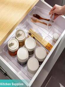 5pcs Transparent Rectangular Desktop Storage Boxes, Multi-Layer Makeup Organizer Baskets For Cosmetics, Sundries, Stationery, Socks