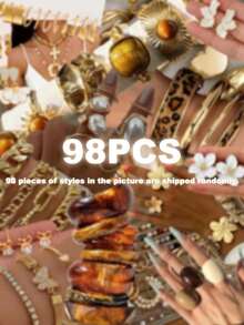 98/68/50/34/17/5件組復古時尚老錢風人造寶石女士珠寶套組，適合日常穿著、度假、派對、節日 - 彩色 - 查看 9