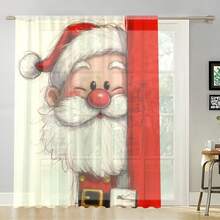 1 perdea decorativă cu model de desene animate Moș Crăciun, realizată din material de tifon, potrivită pentru decorarea ferestrelor în dormitoare, camere pentru copii, camere cu tematică de Crăciun etc., potrivită pentru stiluri de casă pline de atmosferă de Crăciun, cum ar fi stilul de sărbătoare pentru copii, stil cald și drăguț, perdele montate pe stâlp, ușor de instalat