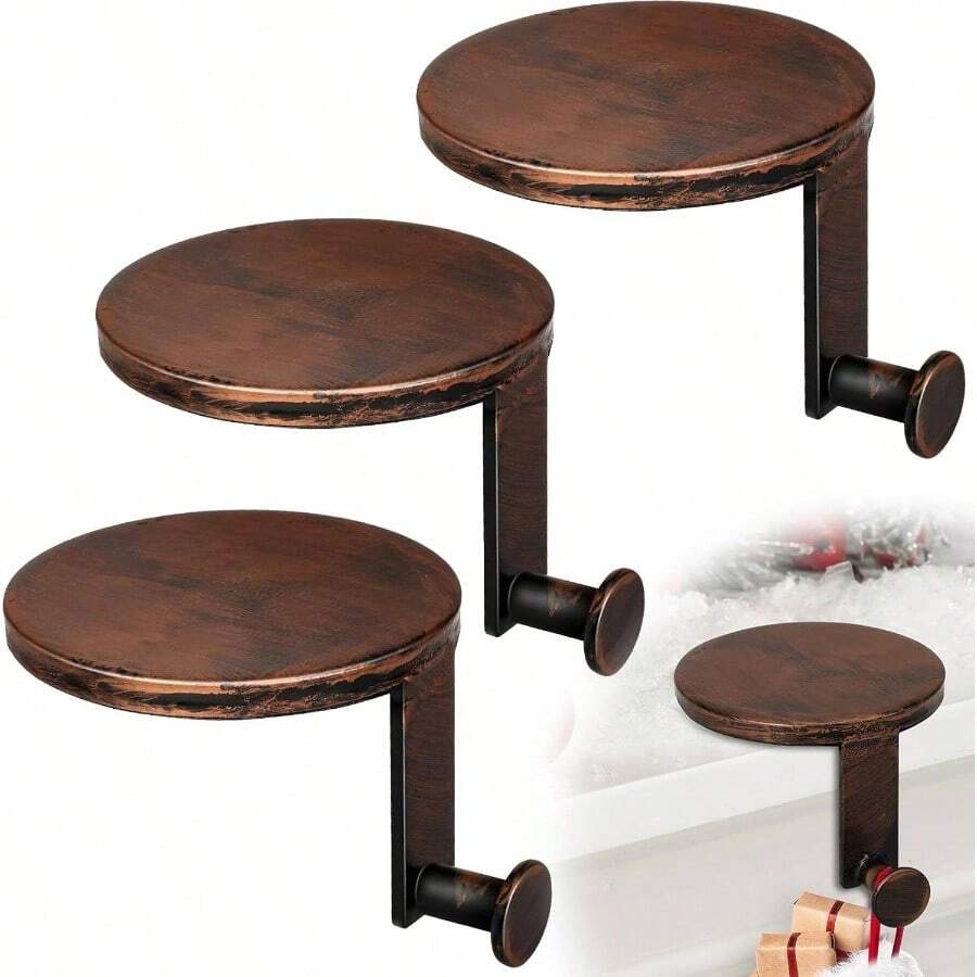 3 Pack Round Stocking Holders Metal Mantel Stockings Hangers Fireplace Shelf Garland Mantle Grips Set Xmas Party Decoration Black, 3