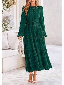 Swiss Dot A Line Maxi Dress Dresseshalloween - 墨綠色 - 查看 8