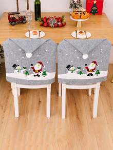 1/4/6 Pcs Christmas Gray Printed Chair Cover, Old Man Snowman Non-Woven Chair Cover Christmas Hat, Holiday Party Cartoon Home Chair Cover, Christmas Decoration Supplies