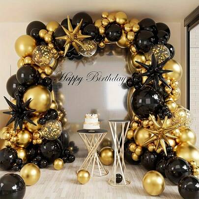 109pcs Black & Gold Balloon Arch DIY Kit, Minimalist Wedding Decor, Suitable For Birthday, Wedding, Engagement, Outdoor Photography, Baby Shower, Farm, Balloon Arch Decoration, Baby Gender Reveal Party, Christmas And More, DIY Customizable