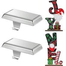 4PCS Stocking Holders Set Include Black Metal Stocking Hangers Wooden Ornaments Weighted Non - Slip Hanging Hooks Fireplace Mantel Decor