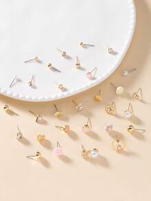 Set de 30 piezas de pendientes de botón con diseños minimalistas y elegantes de margaritas, corazones, rhinestones y lazos, un regalo ideal para uso diario para mujeres