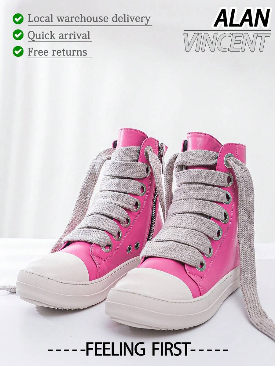 Alan Vincent[Free Returns And Exchanges] [Quick Arrival][Local Delivery]Rose Red Boots New Style Women Boots High-Top Women Lace-Up Zip Flat Boots Party Shoes For Women Daily Wear Ladies Shoes Casual And Versatile Fashion Sneakers Cute Boots Classic American Women's Boots - 玫瑰紅 - 查看 1