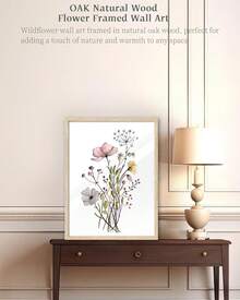 IHery Natural OAK Wood Framed Floral Wall Art, 12x16 In Set Of 3 Wildflower Canvas Prints, Beige Narrow Frame Botanical Flower Decor Bedroom Living Room2025 - OAK Framed Canvas Zinnia - View 10