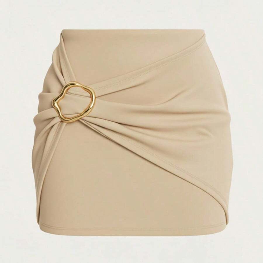 Women's Short Skirt With Buckle Simple Ring Holiday Beach - Màu be - Xem 1