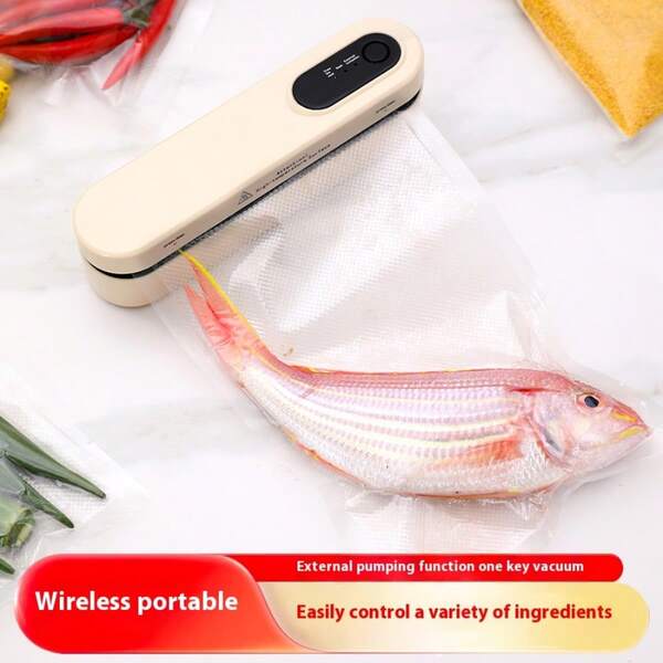 SOKANY Wireless Vacuum Sealer - 60Kpa Powerful Suction, Fast Vacuuming | Dual Modes (Vacuum Fresh-Keeping + Single Sealing) | 1500mAh Long Battery Life | Compatible With Textured Bags / Flat Bags / Food Containers | Non-Slip Base, Button Operation | Ideal For Kitchen Fresh Meat Preservation / Refrigerator Categorized Storage / Portable Outdoor Fresh-Keeping(Free 10pcs Vacuum Bag)