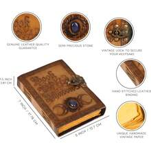 Book Of Shadows Grimoire Journal - 200 Pages Antique Deckle Paper, Triple Moon, Pentagram, Witch Journal Leather Cover With Stone Lock Closure Vinatge Journal 7x5 Inch2025 - 1 - Xem 2