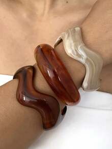 Set 3/1 buc brățară retro minimalistă ondulată din acril pentru femei, potrivită pentru purtare zilnică, stivuibilă, alegerea perfectă pentru cadou