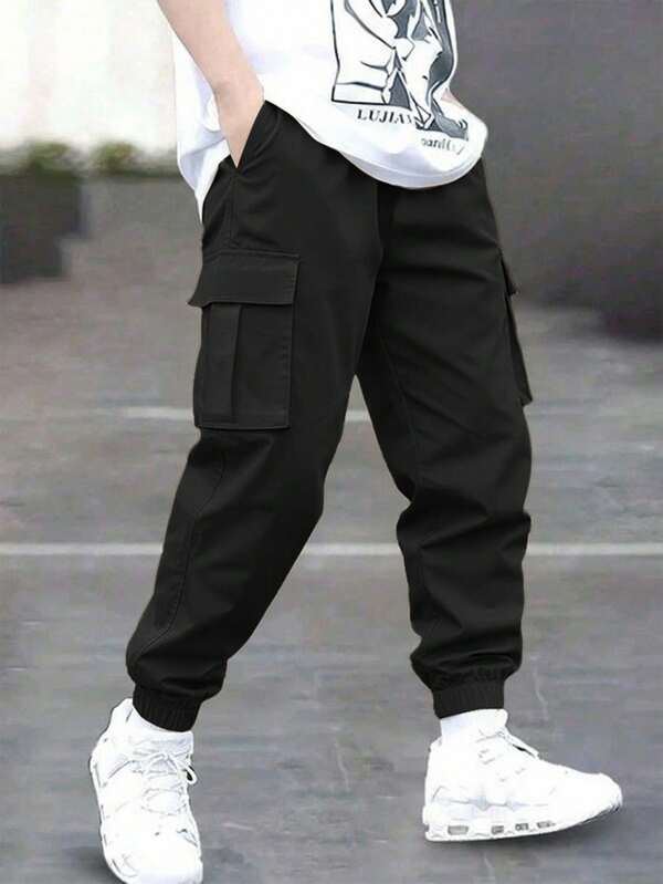 1 pièce Pantalon cargo décontracté pour adolescents garçons, convient pour les sports de plein air, pantalon de travail à poches multiples, printemps/été/automne/hiver