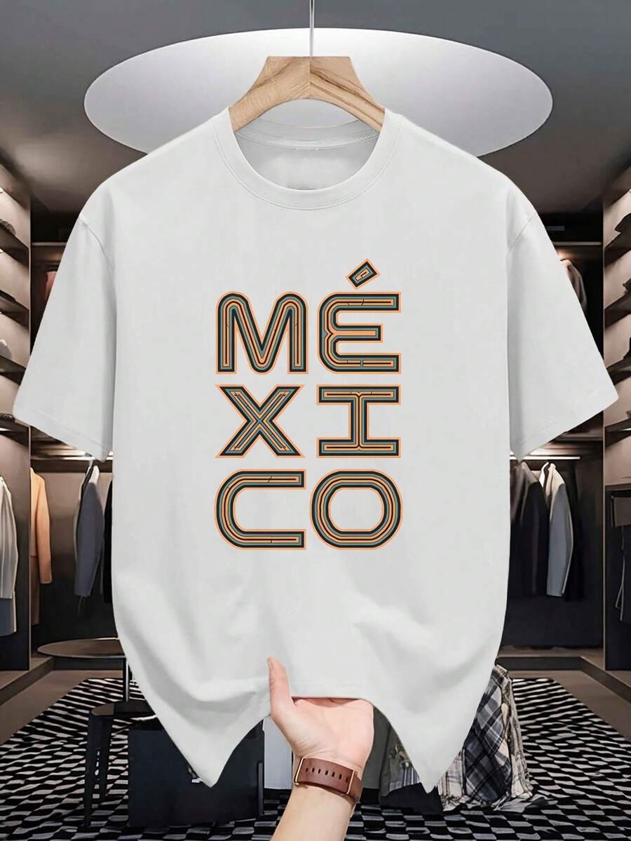 0105 MEXICO Men'S Summer Short-Sleeved T-Shirts, Fashionable And Printed Men'S Bottoming Shirts, Male Teenagers' Spring And Summer Round Neck Casual Versatile Tops - 白色 - 查看 1