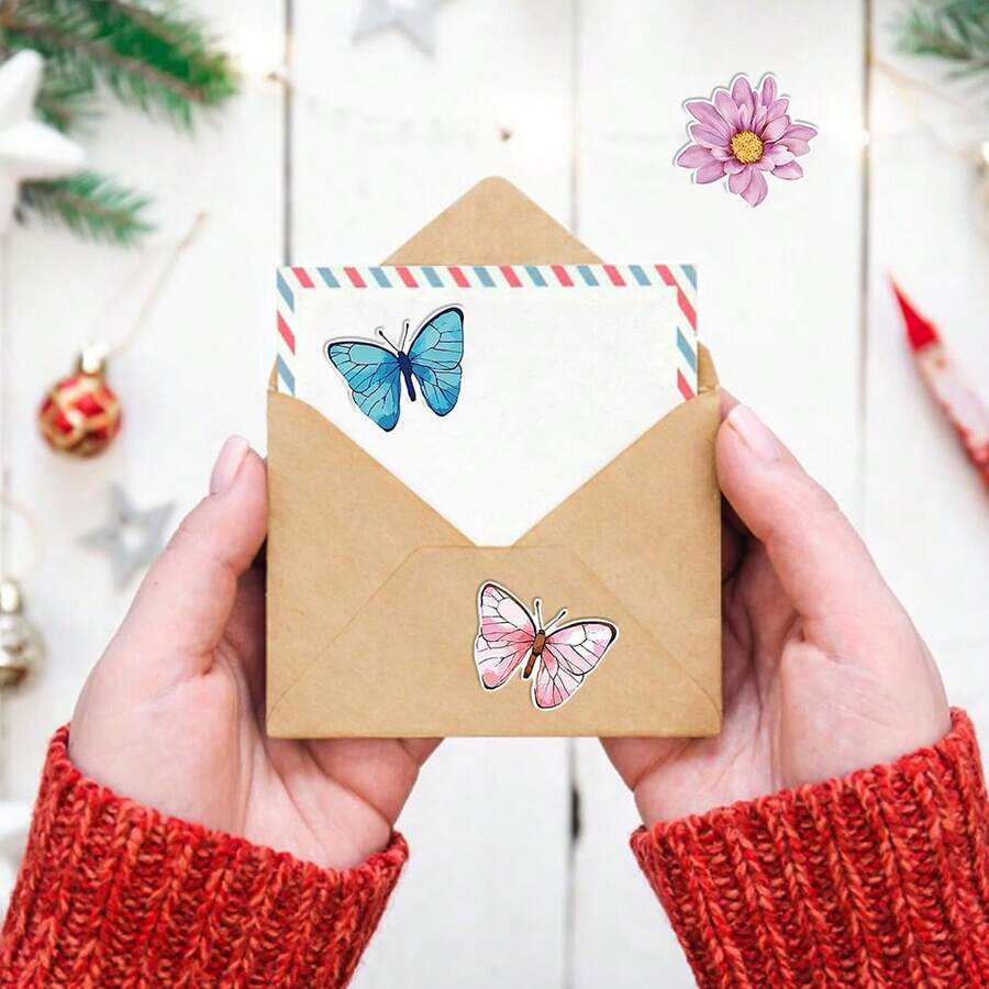 500pcs Christmas Decorative Stickers, Party Supplies, Gift Wrapping Seals, Christmas & Holiday Butterfly Stickers - Multicolor - View 1