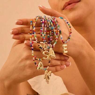 1pc Bohemian Bubble Initial A-Z Pendant Necklace, Fashion Beaded Balloon Letter 26 Alphabet Bubble Pendant Necklace, Suitable For Holidays, Parties, Birthdays, Couples, Christmas Gifts