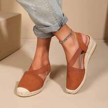 Closed Toe Shiny Rubber Breathable Deep Instep Fashion Lightweight Hemp Rope Wedge Sandals For Women - Brown - View 9