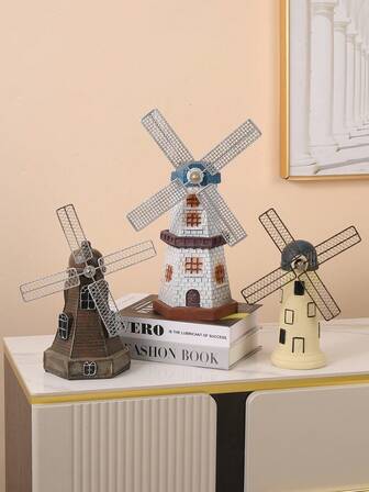 1pc Minimalist Retro Large Windmill Resin Piggy Bank Decor, Countryside Style Home Accessory, Creative Windmill Coin Bank, Children's Birthday Gift