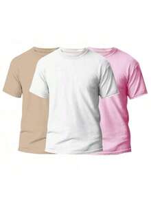 KIT 3 Basic Plain Men's T-Shirts 100% Cotton 30.1 - 米色+白色+淡粉紅色 - 查看 1