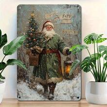 复古圣诞老人铝制铁皮招牌 - 复古圣诞墙饰，20.32x30.48 厘米乡村农舍风格金属牌匾，预钻孔，无需用电，多用途节日装饰，适用于家居、厨房、酒吧和办公室，复古圣诞墙饰，节日装饰，装饰艺术品，圣诞家居装饰，圣诞礼物，圣诞装饰 - 彩色 - 查看 4