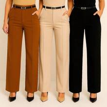 Kit 3 Tailored Pantaloon Trousers With Belt - 焦糖色/米色/黑色 - 查看 3