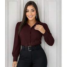 Women's Formal Shirt Long Sleeve Blouse With Buttons Tendecia - ÁO SƠ MI MỘT MÀU RƯỢU VANG - Xem 1