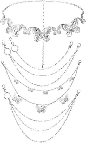 Jadive 5 Pieces Chain Belt Jeans Pants Pocket Waist Multi-Layer Hip Hop Metal Wallet Chain For Men Women