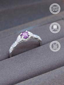 1 件 S925 纯银紫色合成锆石简约、优雅、高品质女士戒指，线条流畅，色彩组合和谐，忠诚承诺戒指，订婚/结婚戒指，情人节/生日礼物，附赠礼品盒 - 紫色 - 查看 2