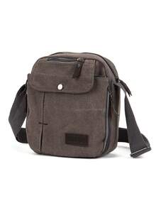 Multi-Pocket Crossbody Bag Casual Canvas Shoulder Bag Unisex Messenger Bag For Work & Travel - 灰色 - 查看 2