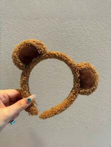 1pc New Plush Bear Headband, Women Cartoon Everyday Makeup Facial Mask Wash Face Sports Headband, Animal Elegant Cute Casual Street Party Polyester Headband, All Seasons, Hairband, Hair Hoop Headbands, Hair Band,